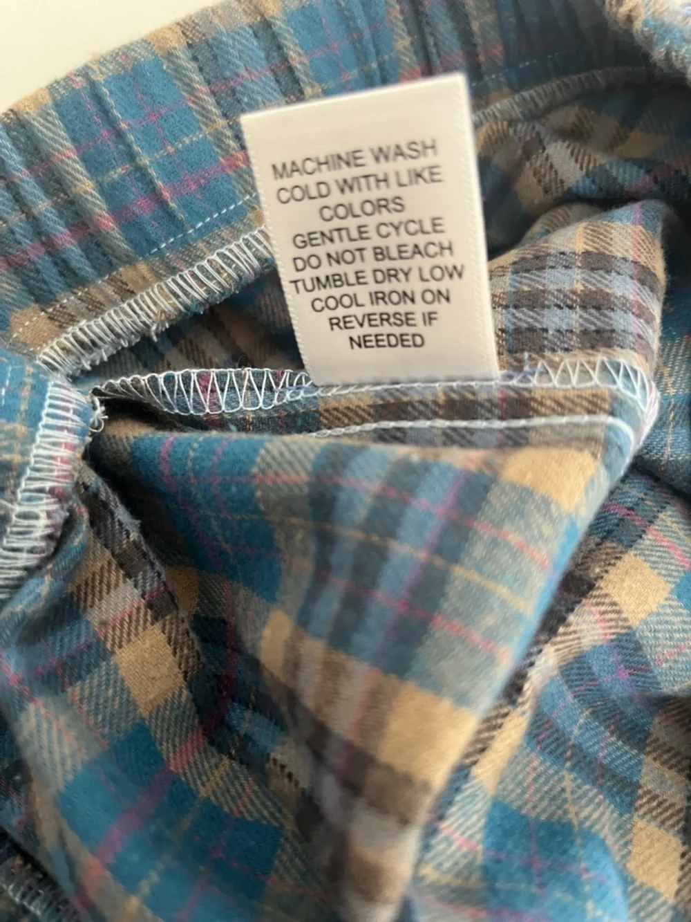 Wide-Leg Plaid Joggers in Blue and Tan